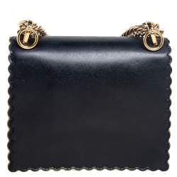 Pre Owned Fendi Black Leather Small Scalloped Kan I Shoulder Bag