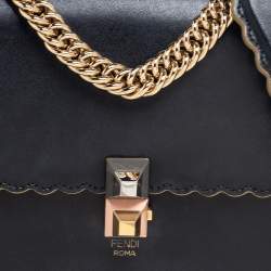 Pre Owned Fendi Black Leather Small Scalloped Kan I Shoulder Bag