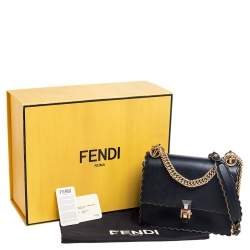 Pre Owned Fendi Black Leather Small Scalloped Kan I Shoulder Bag