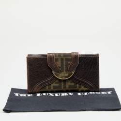 Pre Owned Fendi Tobacco Zucca Canvas and Leather Spy Continental Wallet