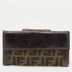Pre Owned Fendi Tobacco Zucca Canvas and Leather Spy Continental Wallet