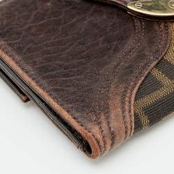 Pre Owned Fendi Tobacco Zucca Canvas and Leather Spy Continental Wallet