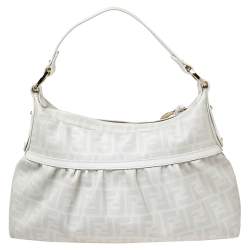 Pre Owned Fendi White FF Zucca Coated Canvas Chef Hobo