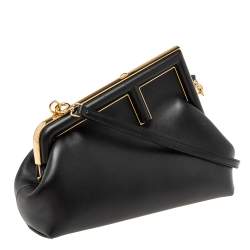 Pre Owned Fendi Black Leather Small First Clutch