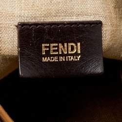 Pre Owned Fendi Tobacco/Red Pequin Canvas and Leather Hobo