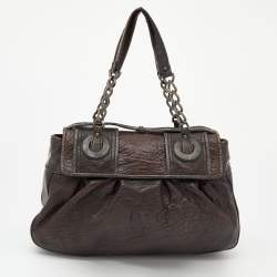 Pre Owned Fendi Brown Leather and Zucca Canvas B Shoulder Bag