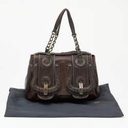 Pre Owned Fendi Brown Leather and Zucca Canvas B Shoulder Bag