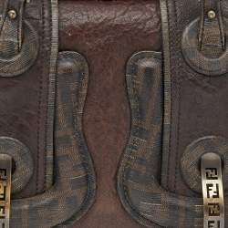 Pre Owned Fendi Brown Leather and Zucca Canvas B Shoulder Bag