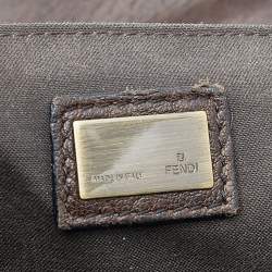 Pre Owned Fendi Brown Leather and Zucca Canvas B Shoulder Bag