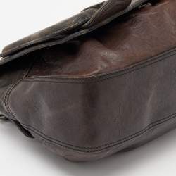 Pre Owned Fendi Brown Leather and Zucca Canvas B Shoulder Bag