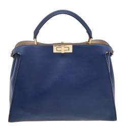 مملوكة مسبقًا حقيبة فندي بيكابو جلد أزرق كحلي يد علوية كبيرة