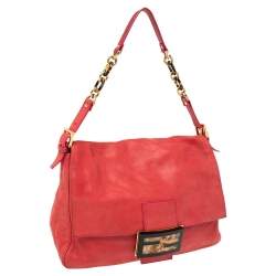 Pre Owned Fendi Pink Iridescent Leather Large Mamma Forever Flap Shoulder Bag