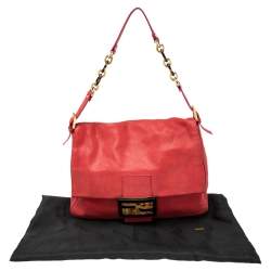 Pre Owned Fendi Pink Iridescent Leather Large Mamma Forever Flap Shoulder Bag