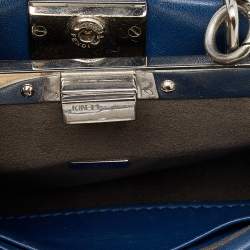 Pre Owned Fendi Blue Leather Micro Peekaboo Top Handle Bag