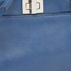 Pre Owned Fendi Blue Leather Micro Peekaboo Top Handle Bag