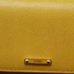 Pre Owned Fendi Yellow Leather Flap Continental Wallet