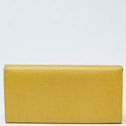 Pre Owned Fendi Yellow Leather Flap Continental Wallet