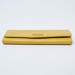 Pre Owned Fendi Yellow Leather Flap Continental Wallet