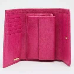 Pre Owned Fendi Pink/Brown Zucca Canvas and Leather Logo Trifold Compact Wallet