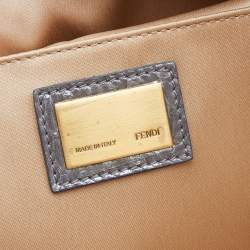 Pre Owned Fendi Metallic Grey/Beige Python Leather Fold Over Clutch
