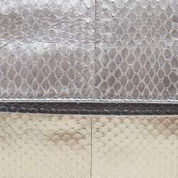Pre Owned Fendi Metallic Grey/Beige Python Leather Fold Over Clutch