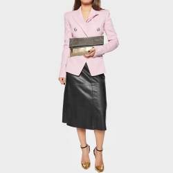 Pre Owned Fendi Metallic Grey/Beige Python Leather Fold Over Clutch