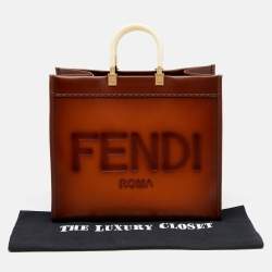 Pre Owned حقيبة يد توتس فندي شوبر صن شاين  جلد بني كبيرة
