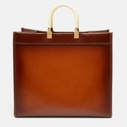 Pre Owned حقيبة يد توتس فندي شوبر صن شاين  جلد بني كبيرة