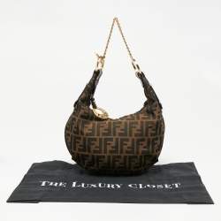 Fendi Tobacco Zucca Canvas And Leather Chef Chain Link Hobo