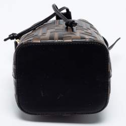 Pre Owned Fendi Brown/Black Zucca Leather Mini Mon Tresor Drawstring Bucket Bag