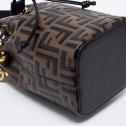 Pre Owned Fendi Brown/Black Zucca Leather Mini Mon Tresor Drawstring Bucket Bag