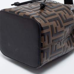 Pre Owned Fendi Brown/Black Zucca Leather Mini Mon Tresor Drawstring Bucket Bag