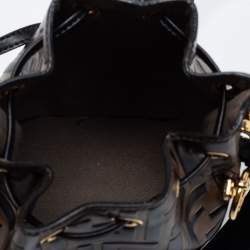 Pre Owned Fendi Brown/Black Zucca Leather Mini Mon Tresor Drawstring Bucket Bag