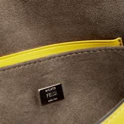 Pre Owned Fendi Yellow Leather And Fur Micro Monster Baguette
