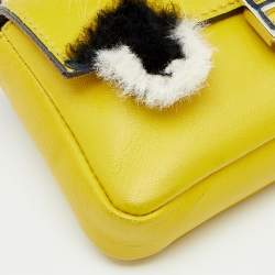 Pre Owned Fendi Yellow Leather And Fur Micro Monster Baguette