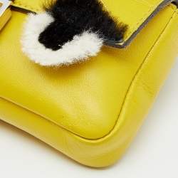 Pre Owned Fendi Yellow Leather And Fur Micro Monster Baguette