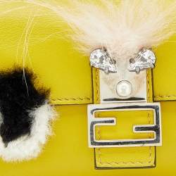 Pre Owned Fendi Yellow Leather And Fur Micro Monster Baguette