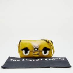 Pre Owned Fendi Yellow Leather And Fur Micro Monster Baguette