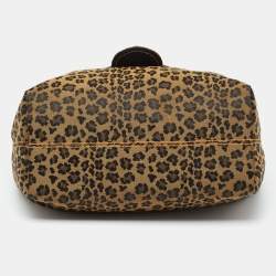 Pre Owned Fendi Brown/Black Leopard Print Canvas B Buckle Hobo