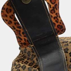 Pre Owned Fendi Brown/Black Leopard Print Canvas B Buckle Hobo