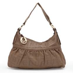 Pre Owned Fendi Brown FF Perforated Logo Stripe Leather Chef Hobo