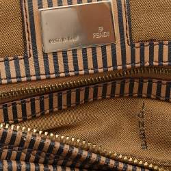Pre Owned Fendi Brown FF Perforated Logo Stripe Leather Chef Hobo