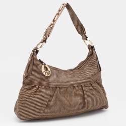 Pre Owned Fendi Brown FF Perforated Logo Stripe Leather Chef Hobo