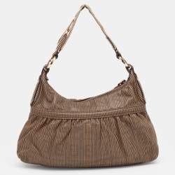 Pre Owned Fendi Brown FF Perforated Logo Stripe Leather Chef Hobo