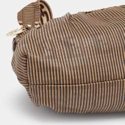 Pre Owned Fendi Brown FF Perforated Logo Stripe Leather Chef Hobo