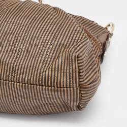 Pre Owned Fendi Brown FF Perforated Logo Stripe Leather Chef Hobo