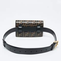 Fendi Black/Tobacco Zucca Leather Kan I F Chain Belt Bag