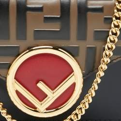 Fendi Black/Tobacco Zucca Leather Kan I F Chain Belt Bag