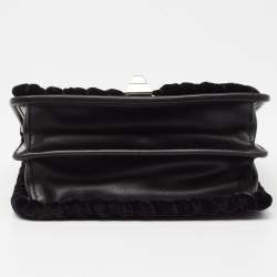 Pre Owned Fendi Black Velvet and Leather Small Kan I Logo Embellished Top Handle Bag