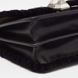 Pre Owned Fendi Black Velvet and Leather Small Kan I Logo Embellished Top Handle Bag